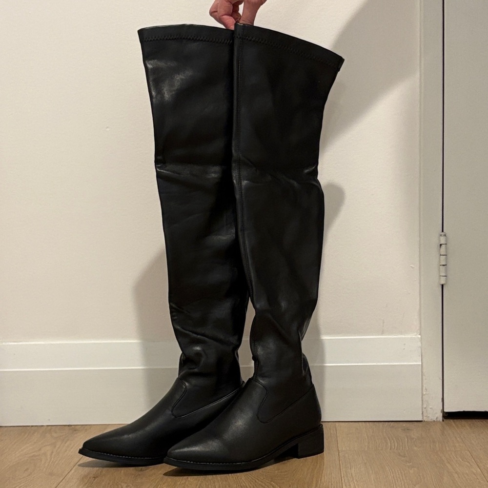 Black over the Knee faux  Leather Boots